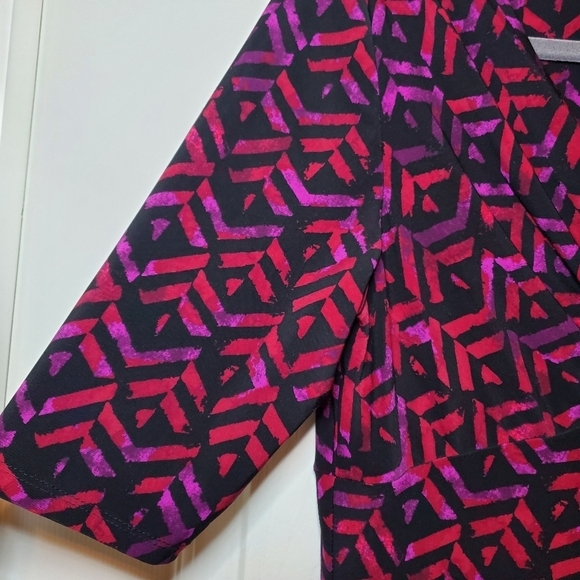 Lauren Ralph Lauren Elbow Sleeve Jersey Ruched Sheath Dress Black/Berry Sz 12 - Picture 3 of 12